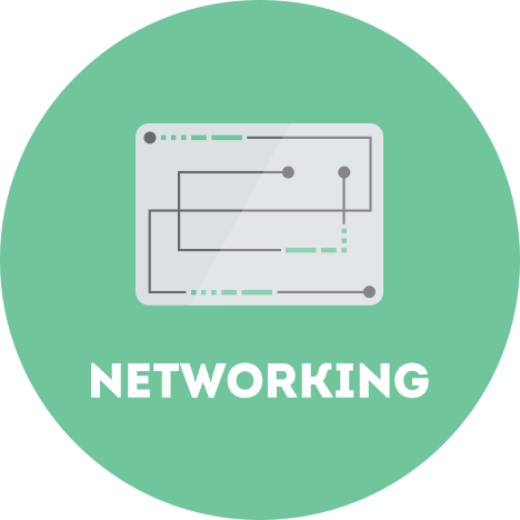 networking circle graphic | Turner Technology designs and implements local, wide area and virtualized networks