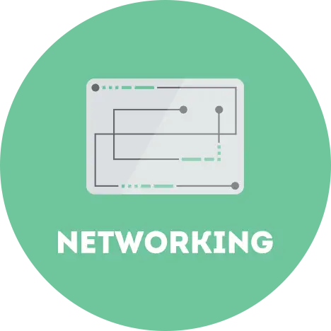 networking circle graphic | Turner Technology designs and implements local, wide area and virtualized networks