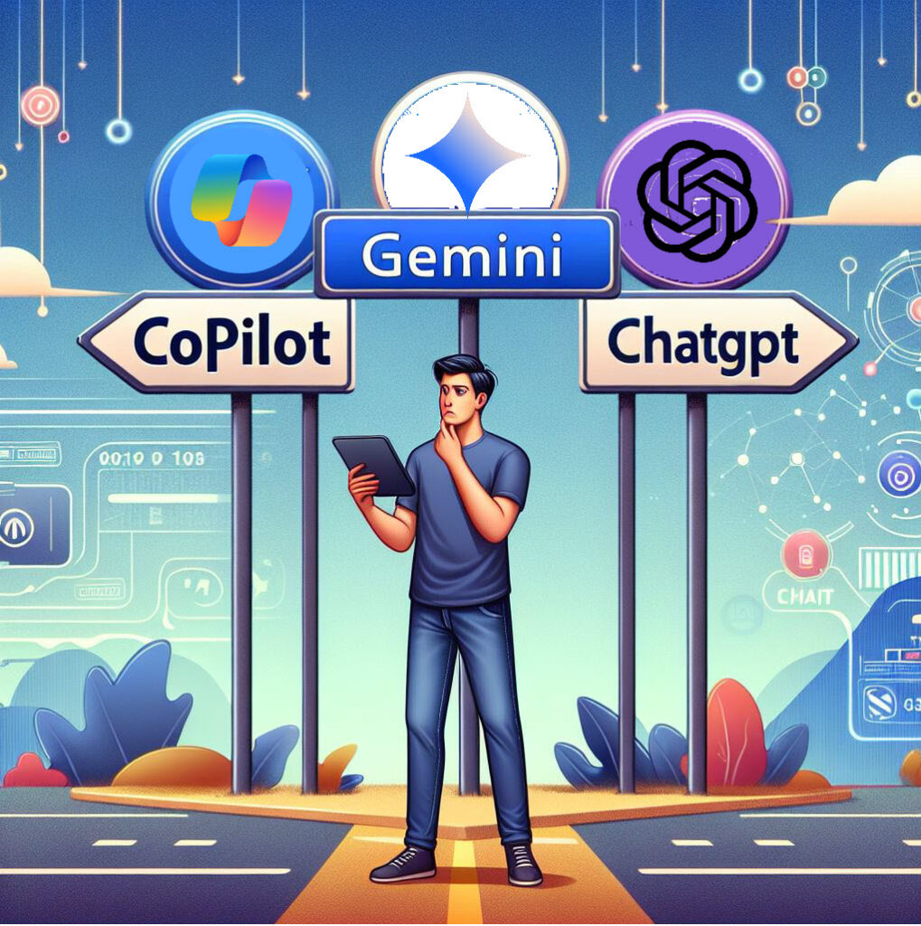 A Person comparing Gemini vs Copilot vs ChatGPT